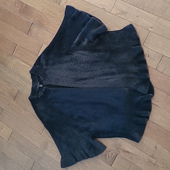 Tribal Sweaters - Tribal Black Oversized 3/4 sleeve Chenille Fur like Sweater Cape Size Small